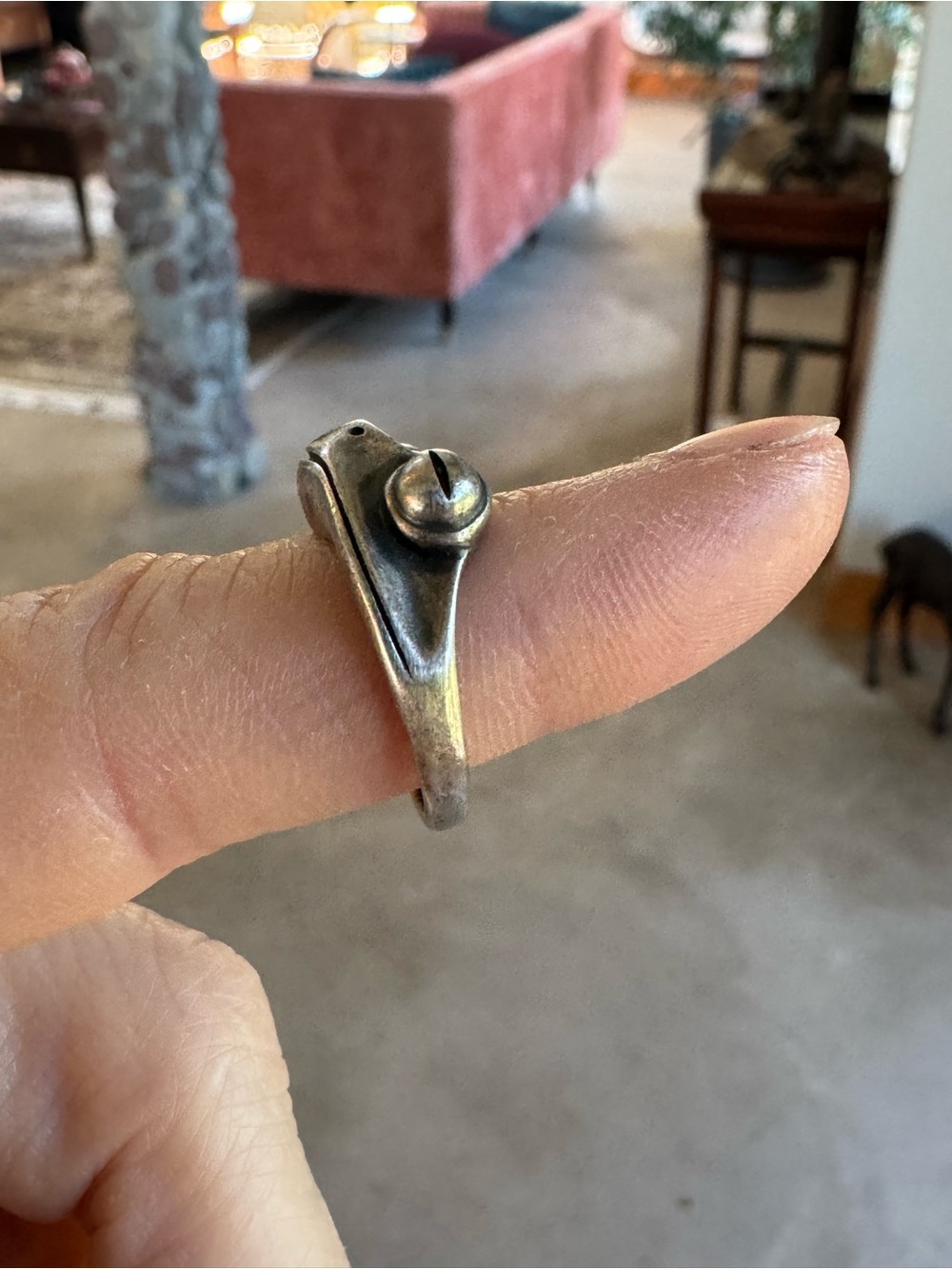 Oxidized Sterling Silver Vintage Frog Adjustable Ring Retro Frog Toad - Picture 2 of 7